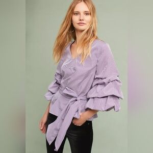 Anthropologie Sunday in Brooklyn Avelina Ruffled Gingham Blouse Red Whit…